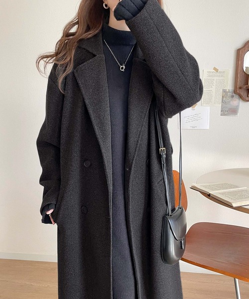 極美品　INDIVI インディヴィ　ダブルチェスターコート　ウール　黒　ベルト 定番人気！/名品コート/日本製】ウール100%チェスターコート
