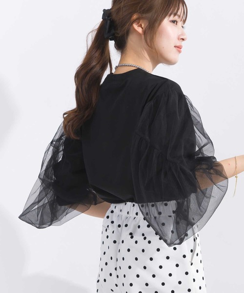 PICCIN(ピッチン)の「袖チュールカットソー(Tシャツ/カットソー・レディース・オフホワイト/ブラック・M)」の4枚目の写真