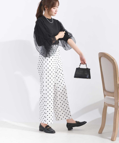 PICCIN(ピッチン)の「袖チュールカットソー(Tシャツ/カットソー・レディース・オフホワイト/ブラック・M)」の7枚目の写真