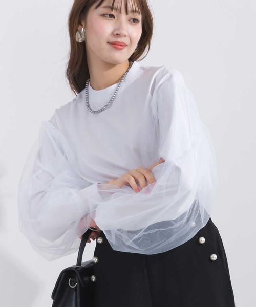 PICCIN(ピッチン)の「袖チュールカットソー(Tシャツ/カットソー・レディース・オフホワイト/ブラック・M)」の9枚目の写真