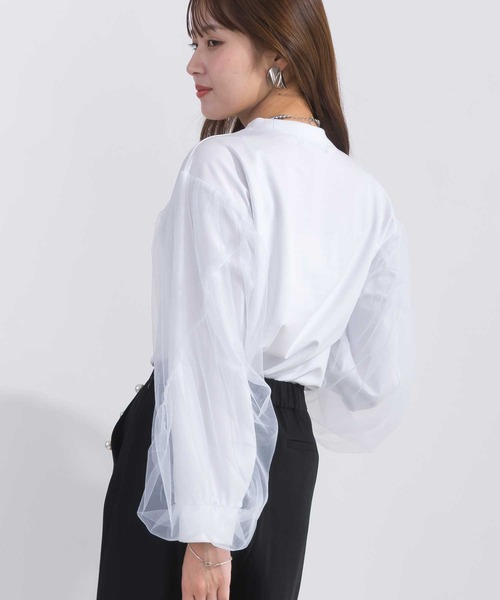PICCIN(ピッチン)の「袖チュールカットソー(Tシャツ/カットソー・レディース・オフホワイト/ブラック・M)」の10枚目の写真