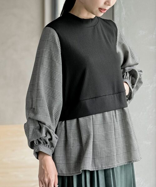 rps（アールピーエス）の「変形タックスリーブドッキングブラウス（シャツ/ブラウス・レディース・グレイッシュブルー/アイボリー/ライトグレー/ストライプ/チェック・フリー）」の5枚目の写真