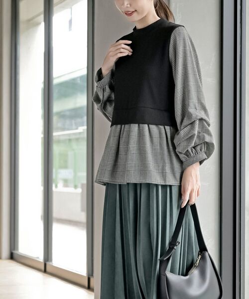 rps（アールピーエス）の「変形タックスリーブドッキングブラウス（シャツ/ブラウス・レディース・グレイッシュブルー/アイボリー/ライトグレー/ストライプ/チェック・フリー）」の7枚目の写真