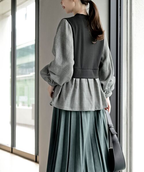 rps（アールピーエス）の「変形タックスリーブドッキングブラウス（シャツ/ブラウス・レディース・グレイッシュブルー/アイボリー/ライトグレー/ストライプ/チェック・フリー）」の8枚目の写真