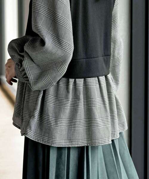 rps（アールピーエス）の「変形タックスリーブドッキングブラウス（シャツ/ブラウス・レディース・グレイッシュブルー/アイボリー/ライトグレー/ストライプ/チェック・フリー）」の11枚目の写真