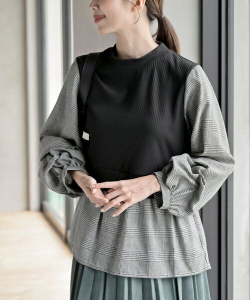 rps（アールピーエス）の「変形タックスリーブドッキングブラウス（シャツ/ブラウス・レディース・グレイッシュブルー/アイボリー/ライトグレー/ストライプ/チェック・フリー）」の12枚目の写真