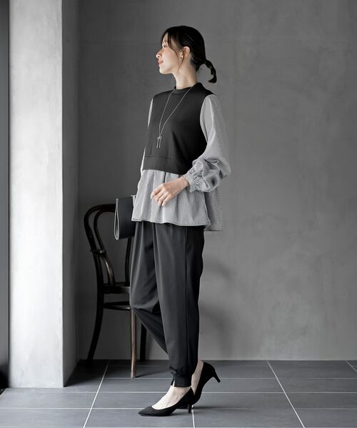 rps（アールピーエス）の「変形タックスリーブドッキングブラウス（シャツ/ブラウス・レディース・グレイッシュブルー/アイボリー/ライトグレー/ストライプ/チェック・フリー）」の14枚目の写真