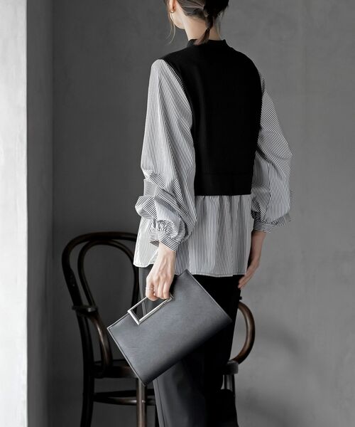 rps（アールピーエス）の「変形タックスリーブドッキングブラウス（シャツ/ブラウス・レディース・グレイッシュブルー/アイボリー/ライトグレー/ストライプ/チェック・フリー）」の15枚目の写真