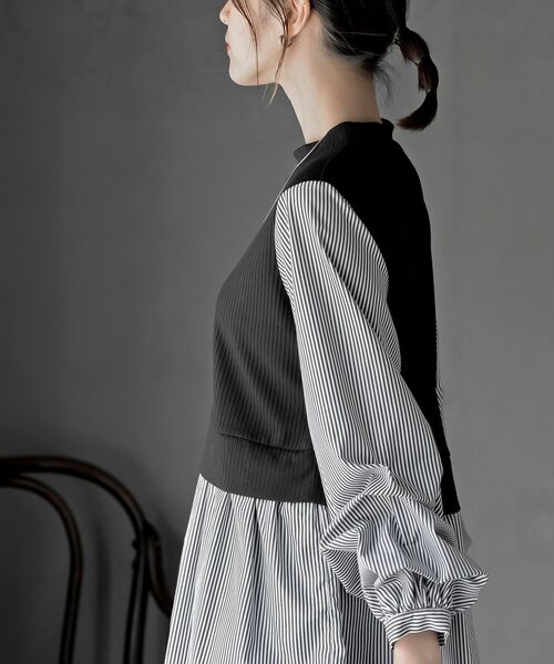 rps（アールピーエス）の「変形タックスリーブドッキングブラウス（シャツ/ブラウス・レディース・グレイッシュブルー/アイボリー/ライトグレー/ストライプ/チェック・フリー）」の19枚目の写真