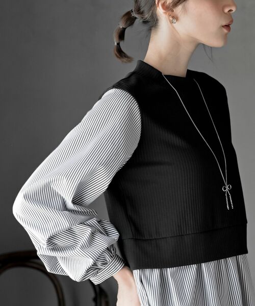 rps（アールピーエス）の「変形タックスリーブドッキングブラウス（シャツ/ブラウス・レディース・グレイッシュブルー/アイボリー/ライトグレー/ストライプ/チェック・フリー）」の21枚目の写真