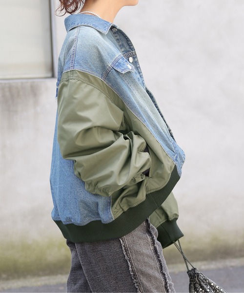 DOUBLE NAME（ダブルネーム）の「GジャンドッキングMA-1（MA-1・レディース・カーキ/ブラック・FREE）」の17枚目の写真