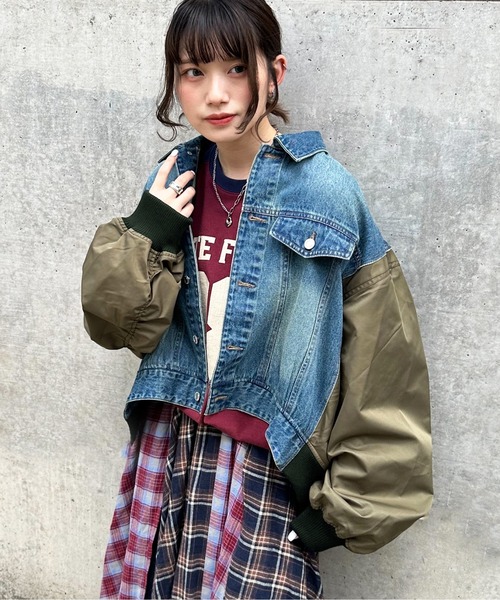 DOUBLE NAME（ダブルネーム）の「GジャンドッキングMA-1（MA-1・レディース・カーキ/ブラック・FREE）」の14枚目の写真