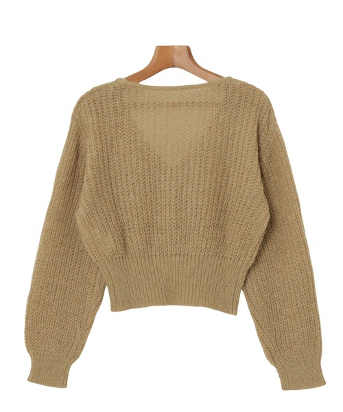 ウール混モヘアタッチショート丈Vネックニットカーディガン