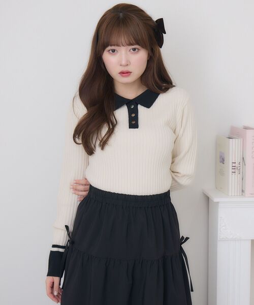 ems excite（エムズエキサイト）の「金ボタン襟NTPO（ニット/セーター・レディース・ピンク/ブルー/チャコールグレー/ナチュラル・FREE）」の9枚目の写真