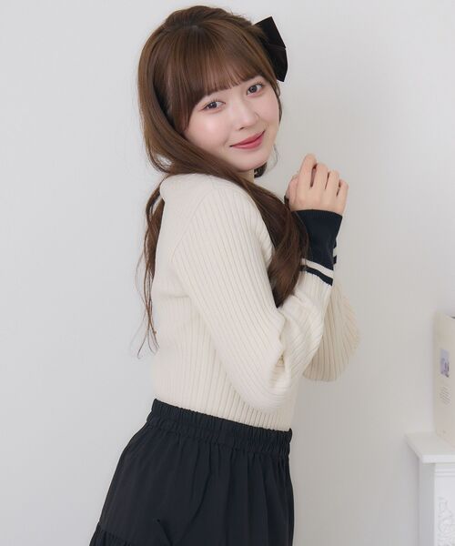 ems excite（エムズエキサイト）の「金ボタン襟NTPO（ニット/セーター・レディース・ピンク/ブルー/チャコールグレー/ナチュラル・FREE）」の10枚目の写真