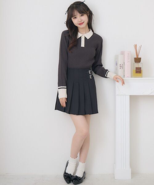 ems excite（エムズエキサイト）の「金ボタン襟NTPO（ニット/セーター・レディース・ピンク/ブルー/チャコールグレー/ナチュラル・FREE）」の13枚目の写真