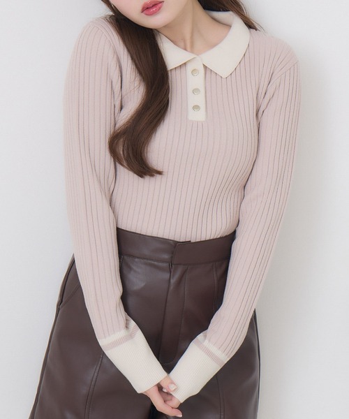 ems excite（エムズエキサイト）の「金ボタン襟NTPO（ニット/セーター・レディース・ピンク/ブルー/チャコールグレー/ナチュラル・FREE）」の4枚目の写真
