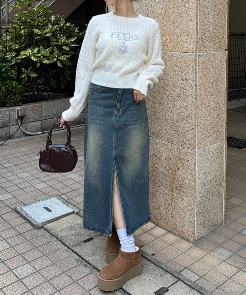 clear（クリア）の「フロント刺繍シャギーケーブルニットトップス[着回し力抜群 ガーリー ふわふわ]≪再入荷≫（ニット/セーター・レディース・アイボリー/ピンク/グレー/サックスブルー・F）」の5枚目の写真