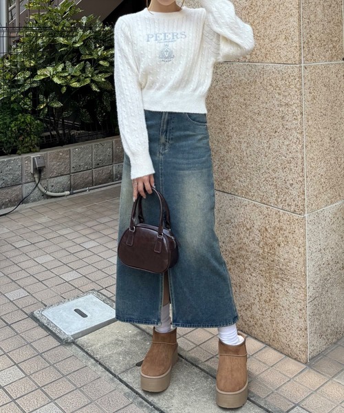 clear（クリア）の「フロント刺繍シャギーケーブルニットトップス[着回し力抜群 ガーリー ふわふわ]≪再入荷≫（ニット/セーター・レディース・アイボリー/ピンク/グレー/サックスブルー・F）」の6枚目の写真