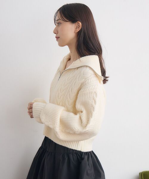 RETRO GIRL(レトロガール)の「ケーブルZIPカーデ(ニット/セーター・レディース・ナチュラル/ダークグレー/ピンク/ブラウン・FREE)」の5枚目の写真