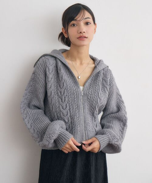 RETRO GIRL(レトロガール)の「ケーブルZIPカーデ(ニット/セーター・レディース・ナチュラル/ダークグレー/ピンク/ブラウン・FREE)」の11枚目の写真