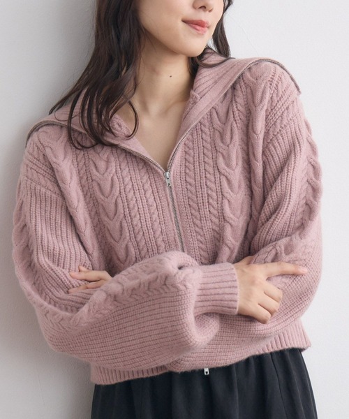 RETRO GIRL(レトロガール)の「ケーブルZIPカーデ(ニット/セーター・レディース・ナチュラル/ダークグレー/ピンク/ブラウン・FREE)」の4枚目の写真