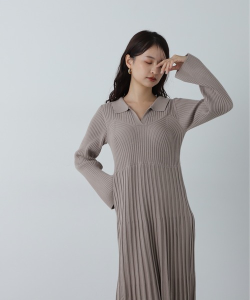 N.（N. Natural Beauty Basic）（エヌエヌナチュラルビューティーベーシック）の「スキッパーポロニットワンピース（ワンピース・レディース・チャコールグレー/ベージュ・MEDIUM）」の7枚目の写真