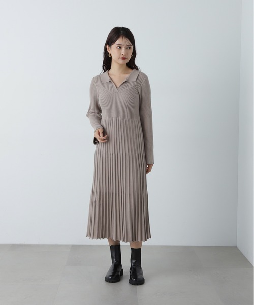 N.（N. Natural Beauty Basic）（エヌエヌナチュラルビューティーベーシック）の「スキッパーポロニットワンピース（ワンピース・レディース・チャコールグレー/ベージュ・MEDIUM）」の11枚目の写真