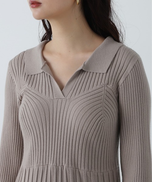 N.（N. Natural Beauty Basic）（エヌエヌナチュラルビューティーベーシック）の「スキッパーポロニットワンピース（ワンピース・レディース・チャコールグレー/ベージュ・MEDIUM）」の14枚目の写真