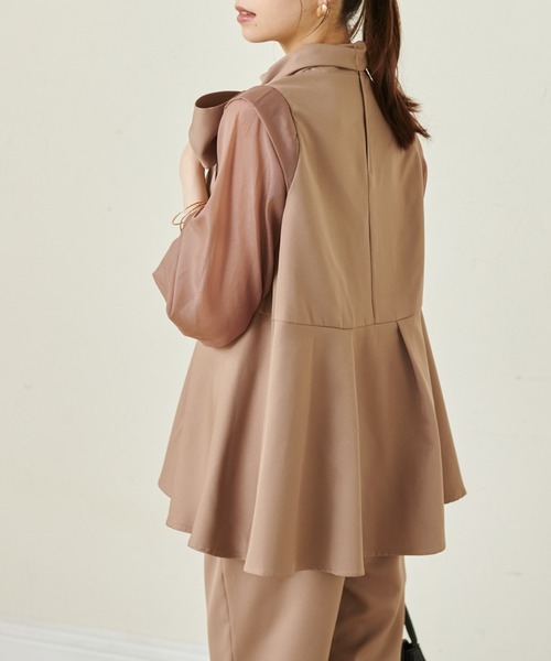 セール】【2点セット】シアースリーブフレアトップスセットアップ