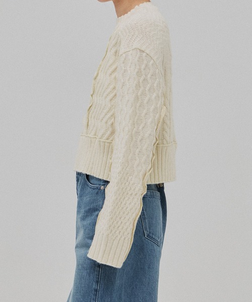 PUBLIC TOKYO（パブリックトウキョウ）の「ケーブルパッチワークニット（ニット/セーター・レディース・マルチ/ブラック/アイボリー・FREE）」の10枚目の写真