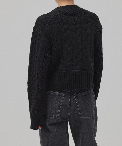 PUBLIC TOKYO（パブリックトウキョウ）の「ケーブルパッチワークニット（ニット/セーター・レディース・マルチ/ブラック/アイボリー・FREE）」の5枚目の写真