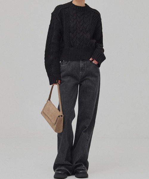PUBLIC TOKYO（パブリックトウキョウ）の「ケーブルパッチワークニット（ニット/セーター・レディース・マルチ/ブラック/アイボリー・FREE）」の12枚目の写真