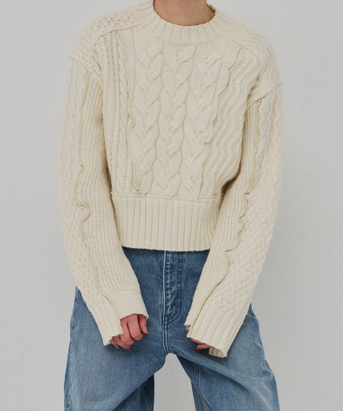 PUBLIC TOKYO（パブリックトウキョウ）の「ケーブルパッチワークニット（ニット/セーター・レディース・マルチ/ブラック/アイボリー・FREE）」の11枚目の写真
