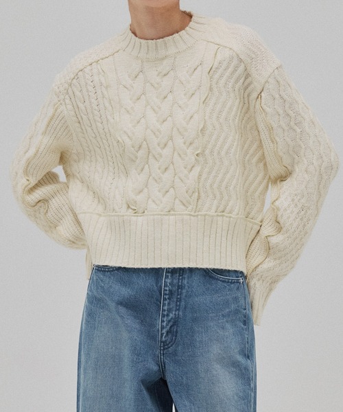 PUBLIC TOKYO（パブリックトウキョウ）の「ケーブルパッチワークニット（ニット/セーター・レディース・マルチ/ブラック/アイボリー・FREE）」の14枚目の写真