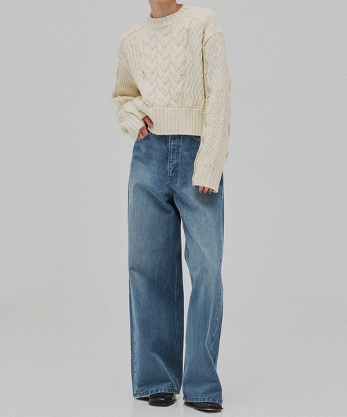 PUBLIC TOKYO（パブリックトウキョウ）の「ケーブルパッチワークニット（ニット/セーター・レディース・マルチ/ブラック/アイボリー・FREE）」の15枚目の写真