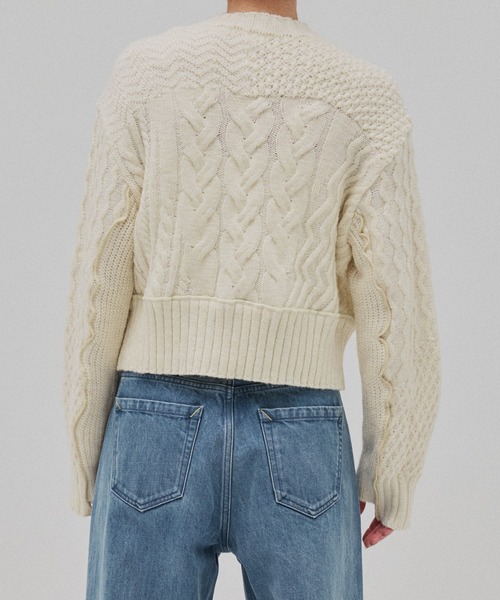 PUBLIC TOKYO（パブリックトウキョウ）の「ケーブルパッチワークニット（ニット/セーター・レディース・マルチ/ブラック/アイボリー・FREE）」の9枚目の写真
