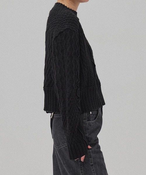 PUBLIC TOKYO（パブリックトウキョウ）の「ケーブルパッチワークニット（ニット/セーター・レディース・マルチ/ブラック/アイボリー・FREE）」の4枚目の写真