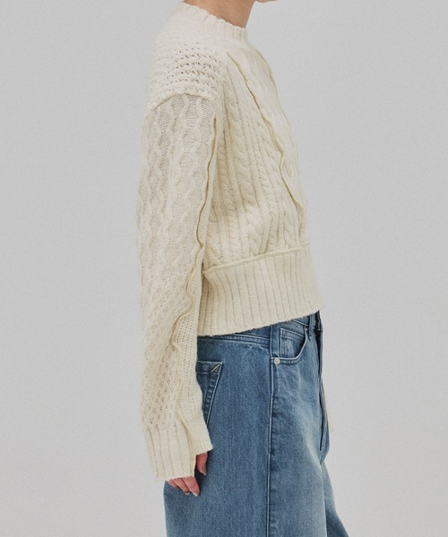 PUBLIC TOKYO（パブリックトウキョウ）の「ケーブルパッチワークニット（ニット/セーター・レディース・マルチ/ブラック/アイボリー・FREE）」の8枚目の写真