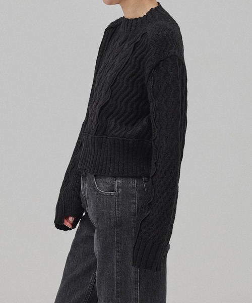 PUBLIC TOKYO（パブリックトウキョウ）の「ケーブルパッチワークニット（ニット/セーター・レディース・マルチ/ブラック/アイボリー・FREE）」の6枚目の写真