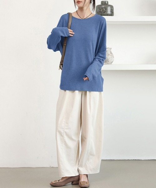 Doux Belle(ドゥーベル)の「モモンガ風オーバーサイズシャツ(Tシャツ/カットソー・レディース・ブルー/ブラック/グレイッシュベージュ/ベージュ/グリーン・MEDIUM)」の10枚目の写真