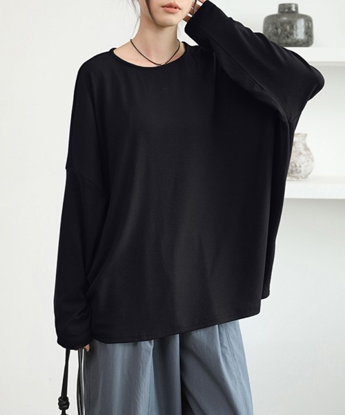 Doux Belle(ドゥーベル)の「モモンガ風オーバーサイズシャツ(Tシャツ/カットソー・レディース・ブルー/ブラック/グレイッシュベージュ/ベージュ/グリーン・MEDIUM)」の14枚目の写真