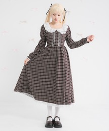 レースフリルクラシカルチェックワンピース