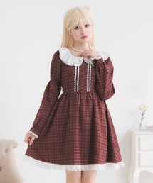 レースフリルクラシカルチェックワンピース