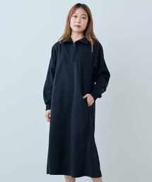 IEDIT WOODSコラボ ナイロン遣いの裏起毛カットソーハーフジップワンピース