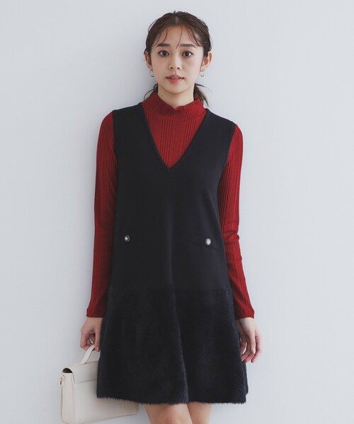 セール】フェザー切り替えニットジャンパースカート【洗濯機洗い可