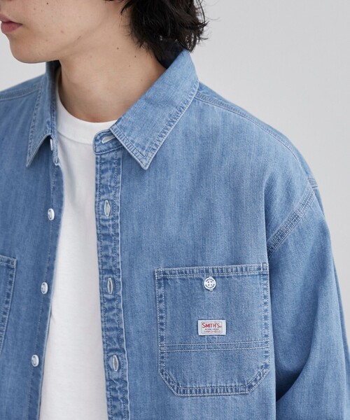 SMITH'S（スミス）の「SMITH’S（スミス）別注デニムワークシャツ（コバルト／ネイビー）（シャツ/ブラウス・メンズ・コバルトブルー/ネイビー・M/L/XL）」の4枚目の写真