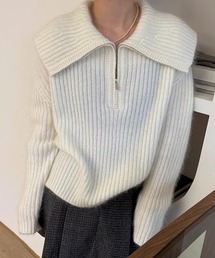モヘアライクビッグカラーハーフジップニット