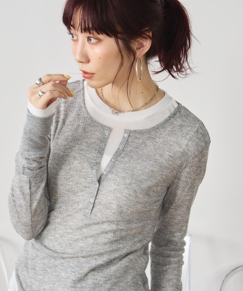 Auntie Rosa Holiday（アンティローザホリデー）の「シアーテレコヘンリーネックプルオーバー（Tシャツ/カットソー・レディース・ブラック/グレー・FREE）」の11枚目の写真