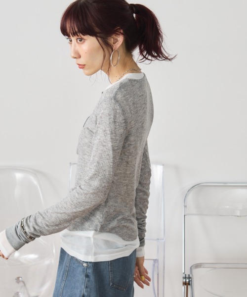 Auntie Rosa Holiday（アンティローザホリデー）の「シアーテレコヘンリーネックプルオーバー（Tシャツ/カットソー・レディース・ブラック/グレー・FREE）」の5枚目の写真